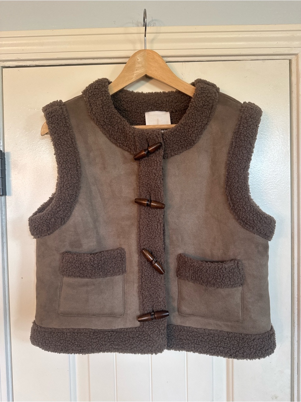 Sunday Edition Women’s S Brown Sherpa-Trim Faux Suede Vest